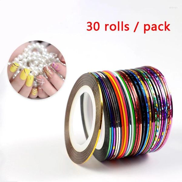 Decorações de arte da unha 30 rolls fita de listras de fita metálica linha 3d ferramenta rolos de cores decalques de dicas diy sticker decoração