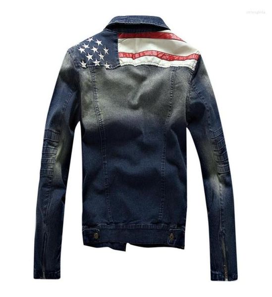 MEN039S JACKETS AMERICAN Flagge Denim Jacke Männer Kleidung Jeans Mantel Männlicher Frühling Herbst Stylish Star Casual für Cowboy3733235