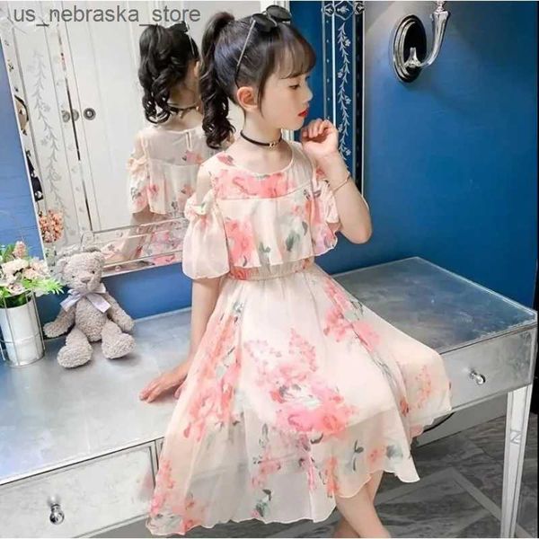Kız elbiseler çocuk giyim kız yaz elbisesi şık şifon parti prenses elbise süper peri sıradan çocuklar 10 12 yaşındaki gençlik giyim q240418
