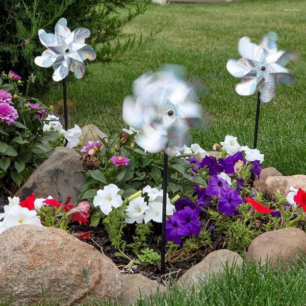 Decorações de jardim 7 folhas Repulsor de pássaro Mill Deterrent Silver Pinwheels for Outdoor