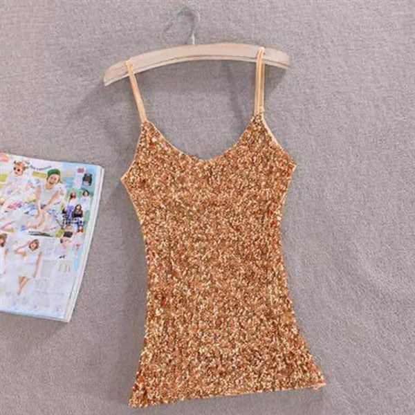 Serbatoi da donna luccicante Abito di paillettes Abbigliamento foderato foderato canova di spaghetti canova per donne luccicanti o giubbotto in forma slim con regolabile