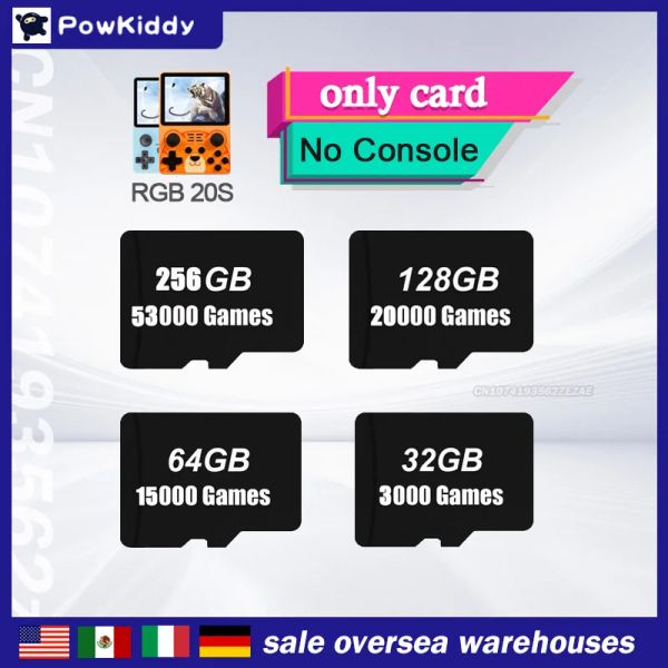 Cards 256g Powkiddy RGB20S Máquina de mão Handheld Machine TF Card Card 256g 128G 64G 32G 53000 Jogos Simulador de jogo clássico