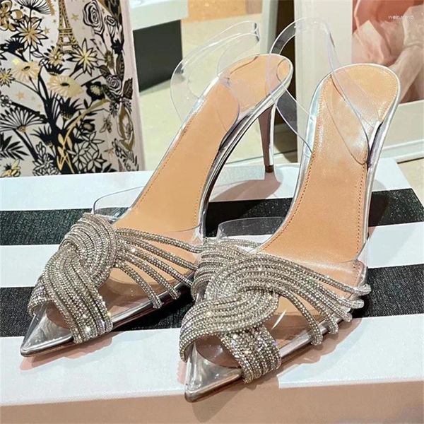 Sandalen Strassschuhe Punkt Zehen Sandalien Mujer Verano Stiletto Frauen Zapatos de Tacon Medio Elegantes Chaussure Femme