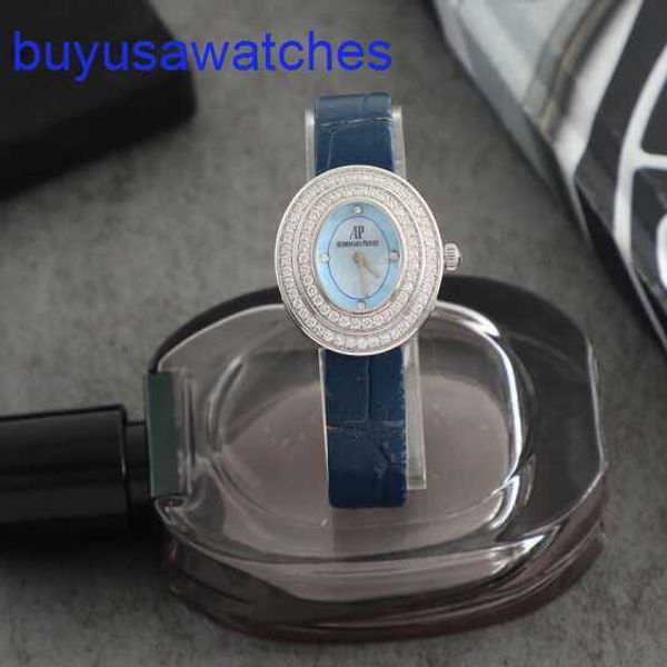 AP Pilot Wrist Watch 67395BC Placa azul claro feminino Diamante original 18K White Gold Quartz Ladies Watch