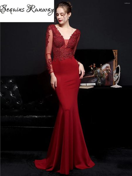 Lässige Kleider sexy sexy durch die Spitze Maxi Sommer für Frauen Luxus Hochzeitsfeier Kleid elegante Abschlussball Langarm Abend Vestido