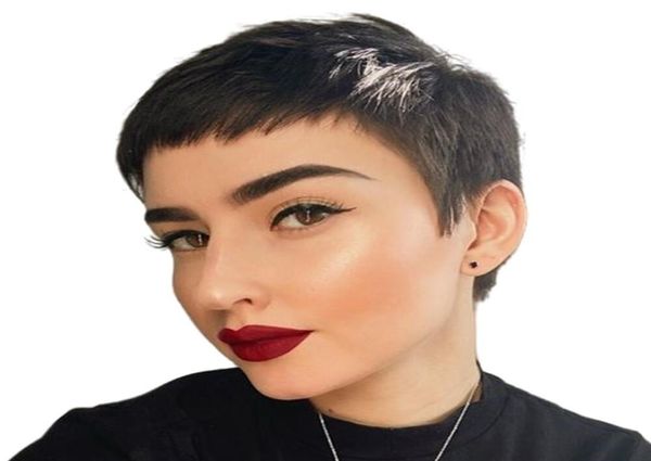 Pixie Cut Краткий парик для человеческих волос для чернокожих женщин нет кружевных передних париков с африканскими африканцами Babyhair, бразильски