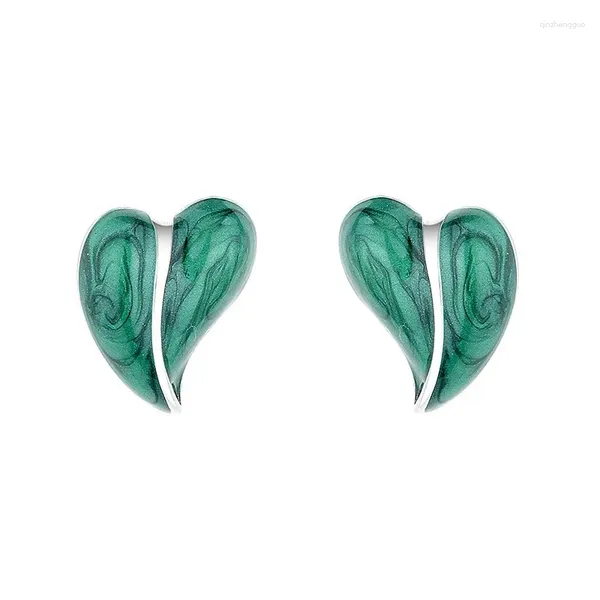 Orecchini per borchie 144fr Zfsilver S925 Silver Corea Design alla moda alla moda retrò semplice Green Glue Heart Charms Gioielle