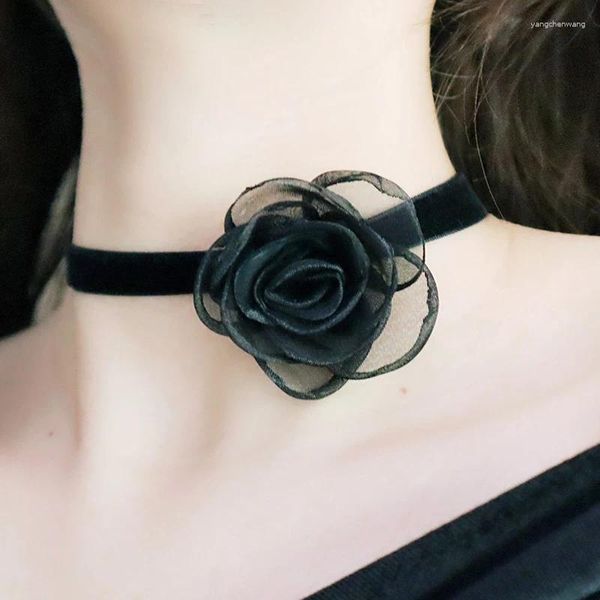 Choker Elegante Blumenspitze Retro Schwarze rote Rose Party Chokers Kragen sexy Neckband Velvet Halskette Kette für Frauen Mädchen Schmuck