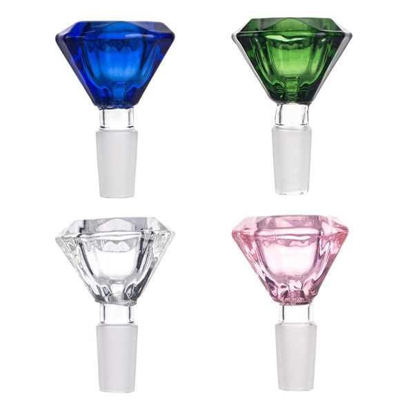 14 mm 18mm de diamante de diamante de 18 mm de diamante fumando tigela de tabaco colorida rosa/azul/verde bongs de vidro transparente para o óleo de água Rig Bongs PT4950