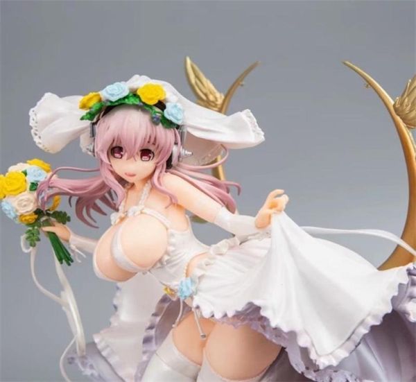 Neu 33 cm Super Sonico Die Animation 10 -jähriges Jubiläum Hochzeitsmädchen PVC Actionfigur Spielzeug Anime Figur Sammlermodell Puppe Geschenk Y1451426