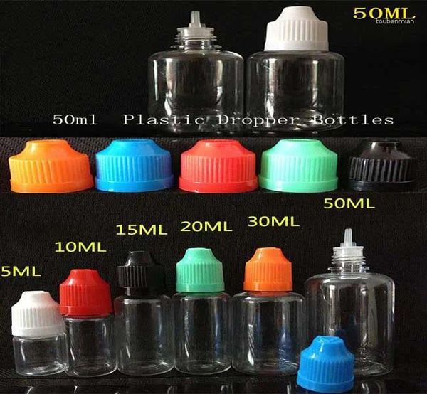 Bottiglie di stoccaggio da 50 ml bottiglia di contagocce in plastica vuota per liquido e con punta a prova di bambino LDPE trasparente 50pcs