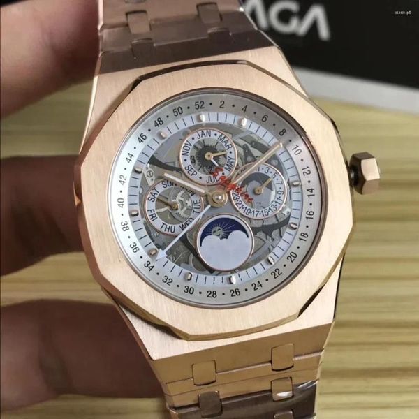 Relógios de pulso de luxo masculino automático relógio mecânico da fase de lua preto Rose Gold Gold Sport Watches