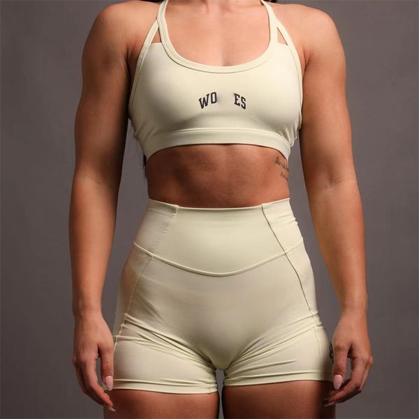 Kadın Spor giyim Fitness Tank Top Şort Nefes Üretilebilir Hızlı Kuru Alfabe Kurt Kafası Desen Basılı Stretch Taytlar