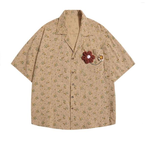Camisas casuais masculinas Flores de manga curta Man Summer Summer Single Basted Collar Algodão de algodão fino de design respirável