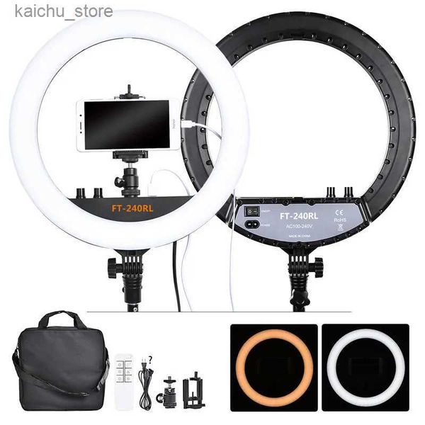 Iluminação contínua Fosoto FT-240RL Luz de anel de 14 polegadas iluminação fotográfica 240 LEDS 3200-5600K Câmera foto do estúdio de estúdio LED Ring Light Remote Control Y240418