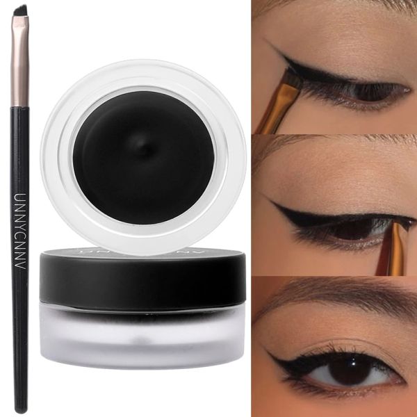 Eyeliner 2 In 1 Eyeliner Kaş Jel Kremalı Fırça Su Geçirmez Kalıcı Siyah Kahverengi Mat Göz Astarı Kaş Tonu Gözleri Makyaj Kozmetikleri