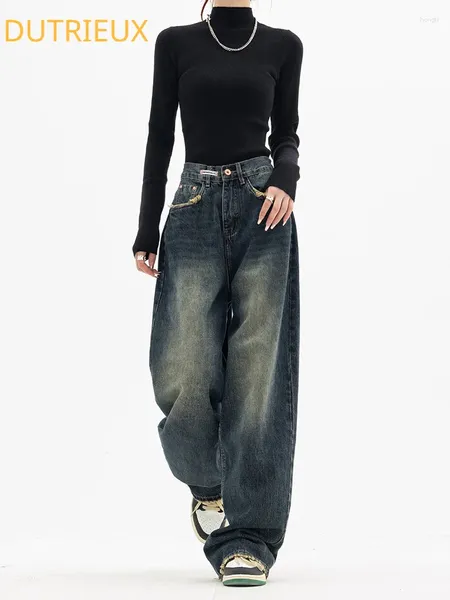 Jeans femminile Dutrieux High Waist harajuku vintage bf in stile streetwear stretch a largo maglie