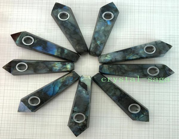 Tubi fumatori di cristalli naturali interi Labradorite Point Gem Light Light Chirtz Crystal Crystal Hand Shouming Pipes9747706