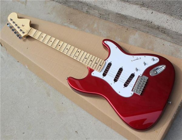 Factory Custom Metal Red E -Gitarren -Kit -Parts mit überbissener Ahorn -Ahorn -Fretboardno -PickupsDiy halbiert Guitar - CustO3571320