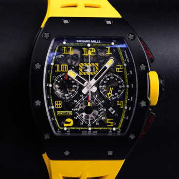 Richardmills Watches Mechanical Watch Chronograph Forist Swiss Made Men's Watch RM 011 (NTPT Carbon/Yellow)
