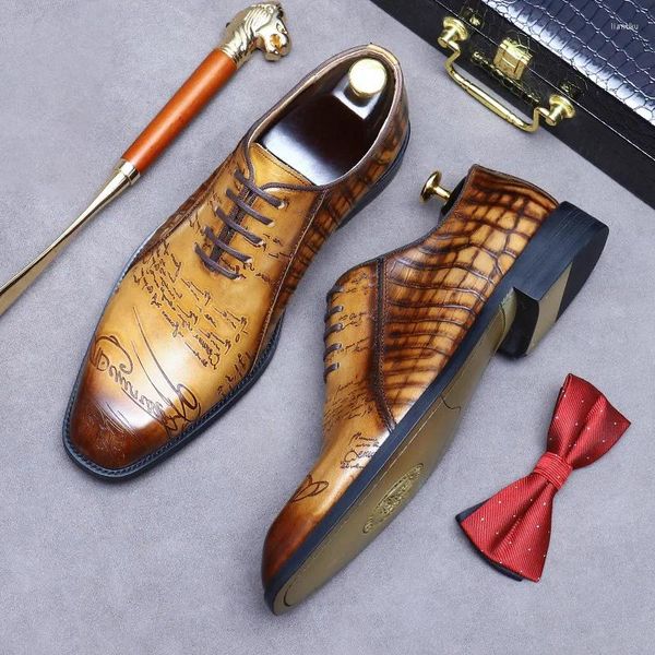 Scarpe casual design italiano lettera dipinta a mano uomo appuntamenti abiti da business formali di alta qualità vera pelle di alta qualità