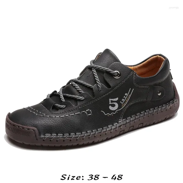 Sapatos casuais barco de couro de alta qualidade para homens de baixo corte de baixo, tamanho confortável 41 42 47 48 2024 sapato de caminhada Black Brown