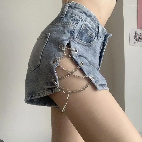 Shorts Shorts Fashion Chain Denim Blue For Women Sexy Slip High Woman Summer streetwear Short Jeans Female Female