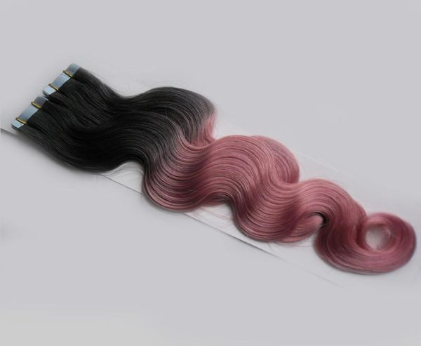 Vergine non trasformato Vergine peruviano Wave Capestro per capelli nelle estensioni dei capelli umani Ombre Two Tone Virgin Tape in Extensions Black e P4961667