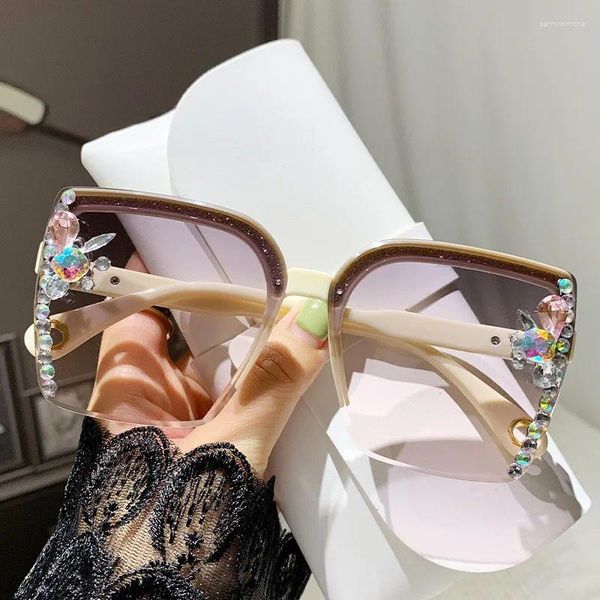 Sonnenbrille Frauen großer Arc Diamond Randless übergroße quadratische Mode