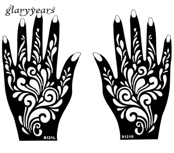 Whole1 -Paar Hände Mehndi Henna Tattoo Schablonenblumenmuster Design für Frauen Körperhandkunstmalerei Einweg 20 cm 11 cm S4710988