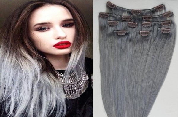 8a Grad 7pcs 16 Clips graue Farbe gerade brasilianischer menschlicher Haarclip in Haarverlängerungen 120 Grams 7059579