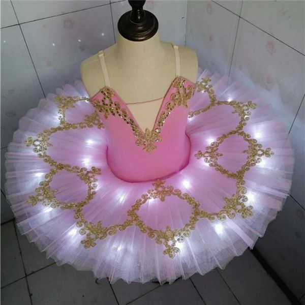 Meninas lideradas leve Balé profissional Tutu Glow Ballerina Ballet Dress Kids Kids Adult Luminous Birthday Party Dance Costume dança 240411