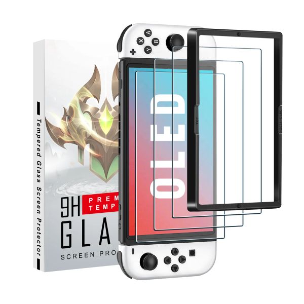 Alto -falantes 3pcs Protetor de tela de vidro temperado Compatível Nintendo Switch OLED 9H HD Clear Glass Film para Nintendos Switch OLED