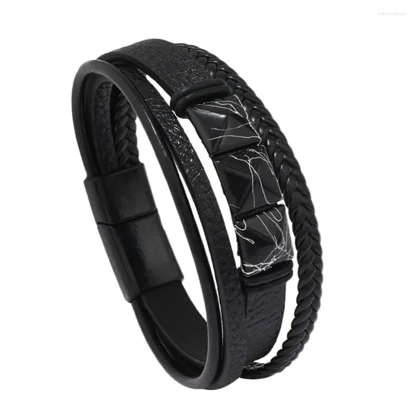 Link braccialetti in pelle maschile in pelle intrecciata bracciale crack piramide in lega magneti multistrato multistrato semplice o gioielli da polso