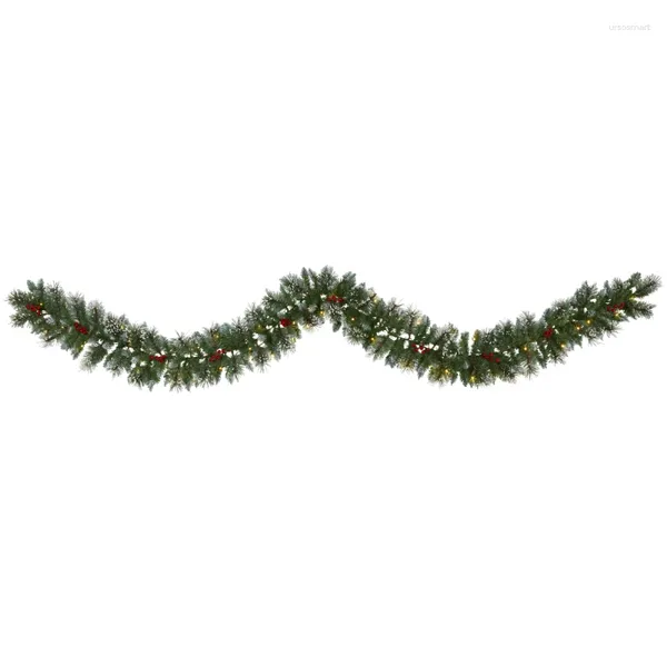 Fiori decorativi pino ghirlanda natalizia glassata con bacche prelitti 50 luci limpide fulmine ghirlande ghirlande eucalipto leis hawaii
