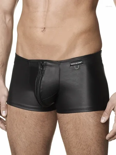 Mutandine da donna Sexy Zipper Crotch Boxershorts Underwear Lingerie Black Gay Fetish Boxer Shorts Underware da uomo in pelle in vinile
