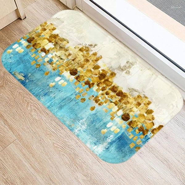 Tapetes de cozinha azul dourado de cozinha macia porta de entrada de banheiros seude capacho interno capacho não deslizamento de tapete de tapete de tapete de veludo coral decoração