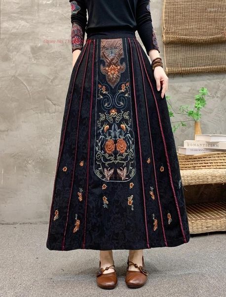 Этническая одежда 2024 Китайская традиционная юбка национальная цветочная вышивка.