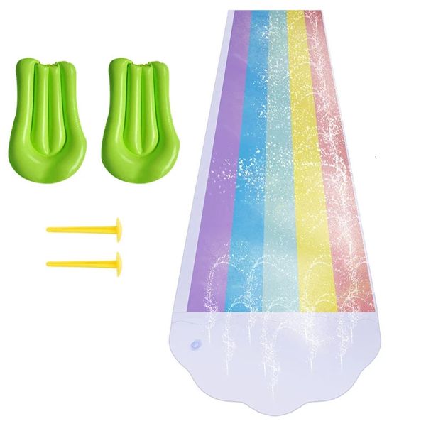 15 Fuß Rasen Regenbogen Wasserrutschen für Kinder Kinder Jungen Mädchen Sommer Hinterhof spielen aufblasbare Ausrüstungsschwimmbadspiele 240416