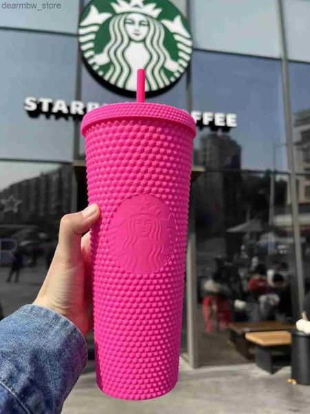 Garrafa de água New Starbucks cravejada Tumbrs 710ml Caneca de café plástico Diamante brilhante Diamante de palha estrelada Copo Durian Cups Gift Gift Product com 11.01 original