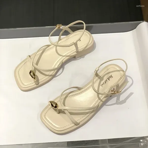 Sapatos casuais calçados planos de pé aberto de pé bege sandálias ao ar livre para mulher estilo romano verão 2024 Anti -deslizamento H F luxo