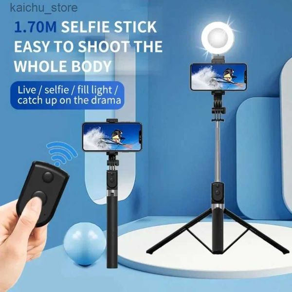 Monopodi selfie monopodi Wireless Selfie Stick Tripode 1,7 m pieghevole con anello a led selfie Light Shoot Shooting Live Compatibile IPhone Android Sams Y240418