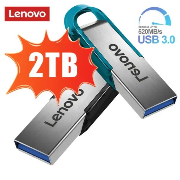 Adaptör Lenovo 2TB USB 3.0 Flash Tahrikler Yüksek Hızlı Metal Pendrive 1TB 512GB 256GB Taşınabilir USB Sürücü Su geçirmez Memoria USB Flash Disk
