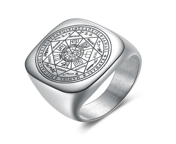 Solomon Rings for Men Silver Color Magic Runes in acciaio inossidabile SIGNE PAGAN AMULET MASCHI MASCHI3191670