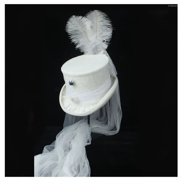 Boinas brancas de casamento de mulheres de casamento lã steampunk marfim de rmochar