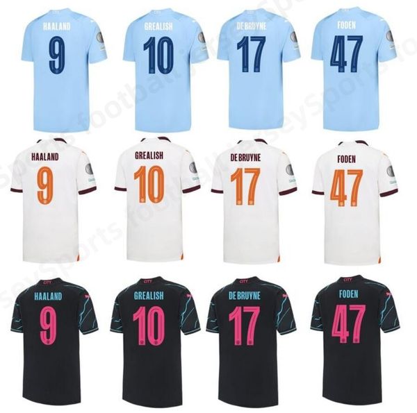 23 24 Jerseys de futebol Haaland de Bruyne Homem Kit Kit Define Phillips Mans Cidades Grealish Ferran Mahrez Foden Bernardo Joao Cancello Z Rodrigo Fautes de camisa de futebol