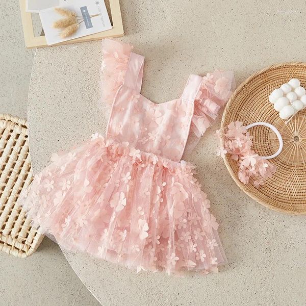 Mädchenkleider suefunskry Baby Mädchen Strampler Kleid 3d Blumenhülle Back-up-Layered Tüllrock Saum Kleinkind Body mit Stirnband