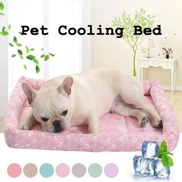 Cama de cachorro de verão Cat Cushion Ice Seda de seda Cool Pet Pet Small Big Cat Bed Cama de cachorro Sono Sleep Kennel Cooling Rattan Matress 240415