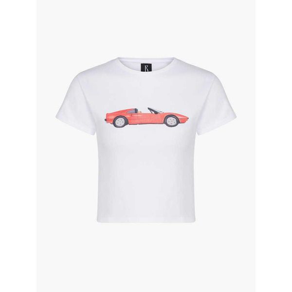 T-shirt da donna 23SS Generazione par Women Designer Thirt Red Car Stampa digitale Tops di moda in tessuto a maniche corte Dhuli