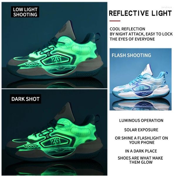 Basketballschuhe 2024 Sportstudentend Night Glow Ultra Light Absorbing für männliche Schüler Praktischer Kampf Reibung Klang